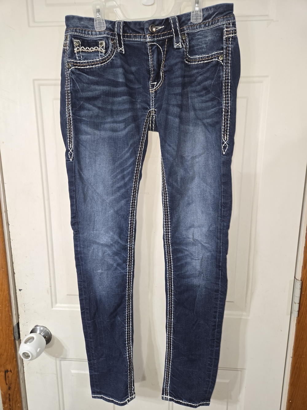 Rock Revival Blue Denim with White Leather Logo Patch